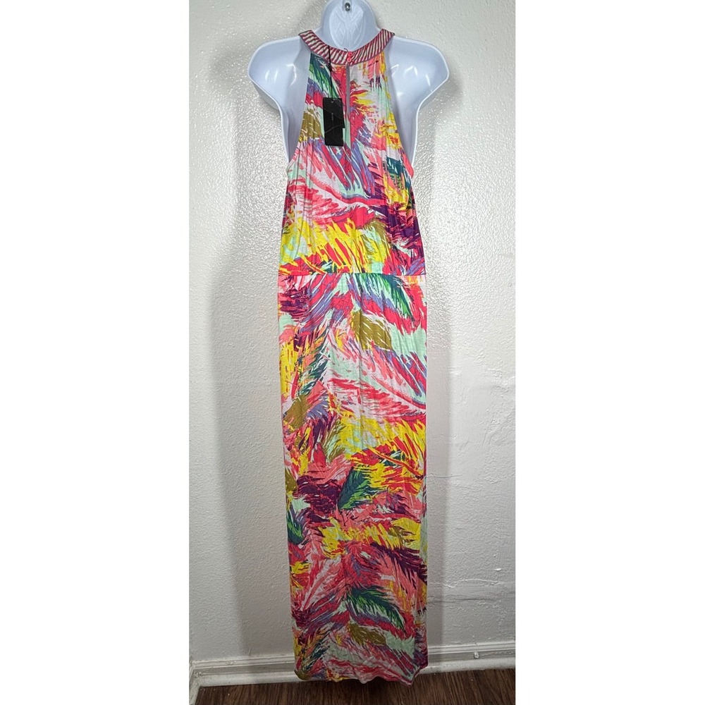 BCBGMAXAZRIA Karsen Tropical Abstract Maxi Dress Medium Bright Spring Resort NWT - Picture 2 of 10